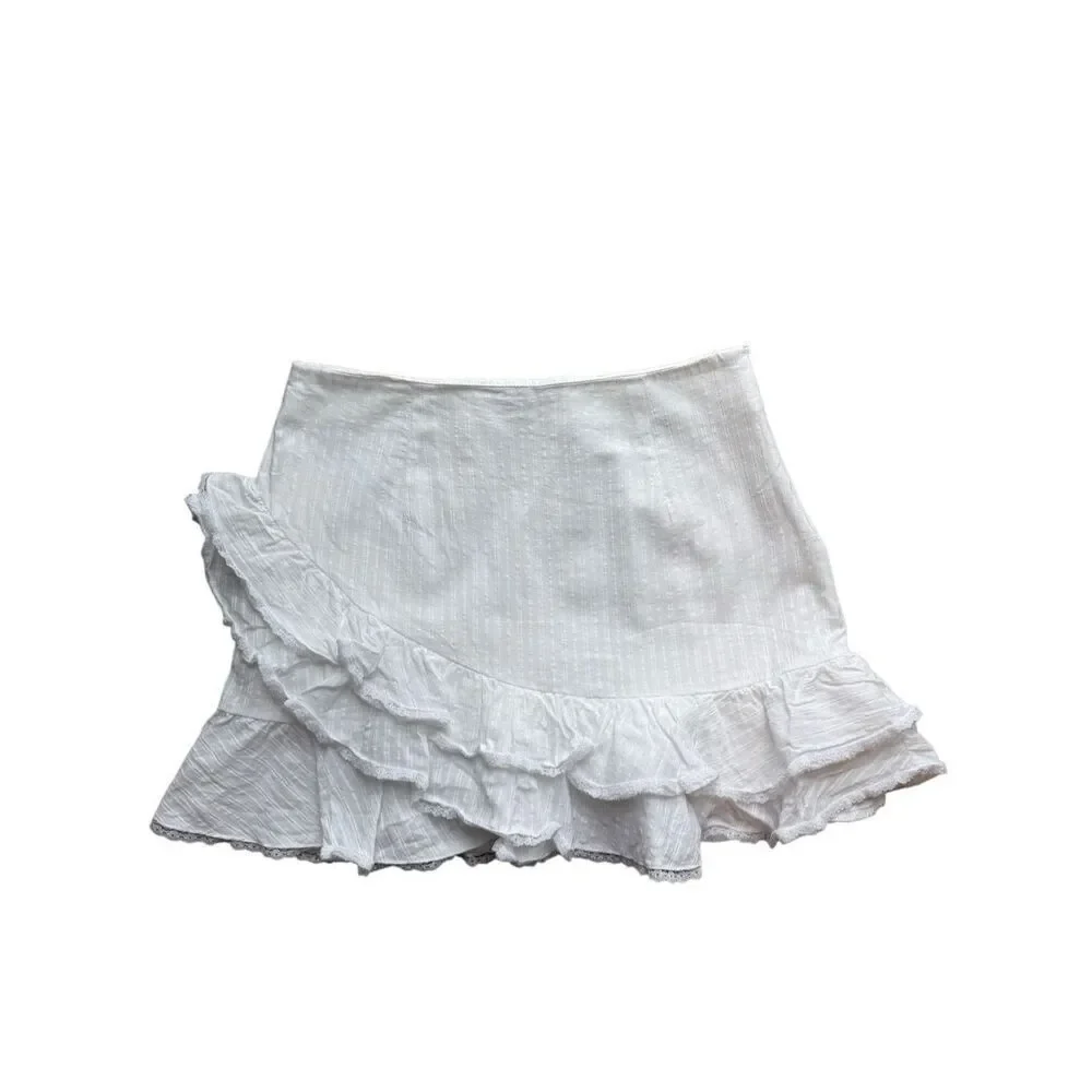 Blue Blush White Ruffled Mini Skirt